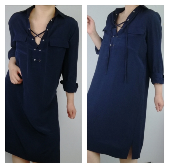 Club Monaco Dresses & Skirts - * CLUB MONACO navy blue tie neck midi dress silk